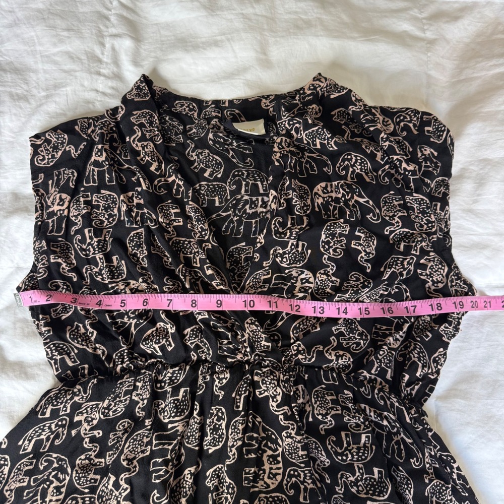 Maeve Anthropologie Noronha Black Elephant Print V-Neck Faux Wrap Dress Large - Picture 6 of 7